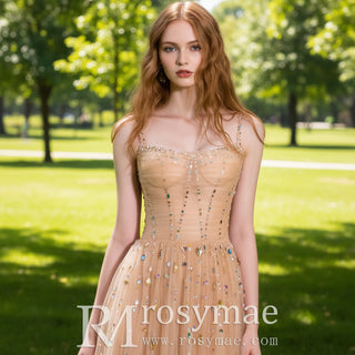 Champagne Gold Sparkly Evening Gown Party Dress with Straps Rosymae Champagne Gold Sparkly Evening Gown Party Dress with Straps Rosymae