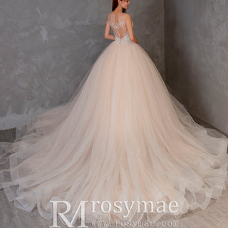 Gorgeous Ballgown V-neck Tulle Wedding Dress with Lace Appliques