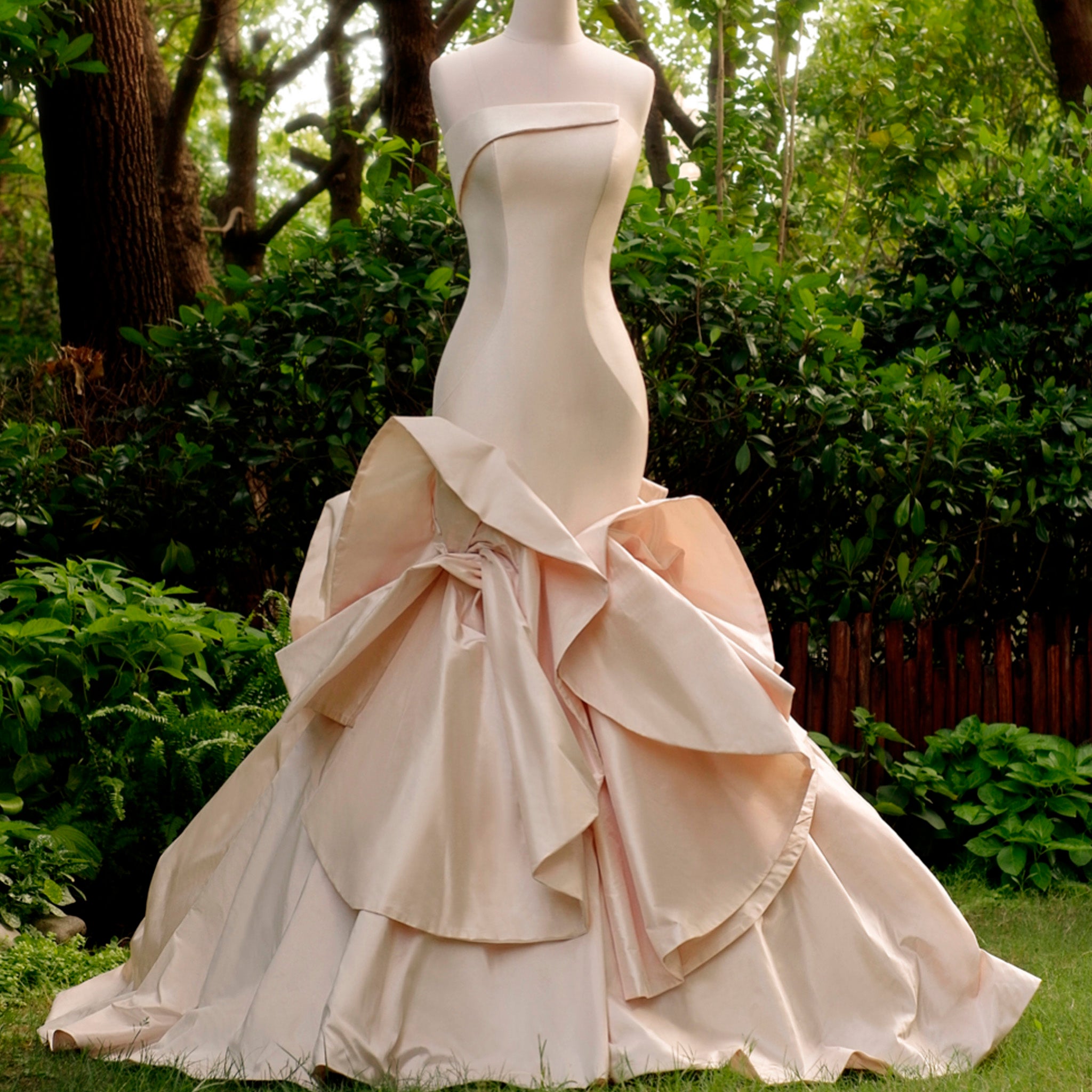 Vintage Style Asymmetrical Neck Champagne Wedding Dresses with Ruffle Skirt Champagne / 2 Vintage Style Asymmetrical Neck Champagne Wedding Dresses with Ruffle Skirt Champagne / 2