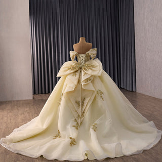 Champagne with Gold Lace Appliques Sweetheart Off-Shoulder Quinceañera Dress - Rosymae