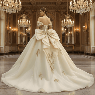Champagne with Gold Lace Appliques Sweetheart Off-Shoulder Quinceañera Dress - Rosymae