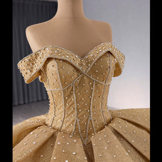 Champange Wedding Gowns Ruffled Off the Shoulder Quince Dress - Rosymae