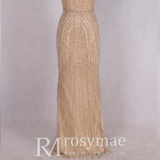 Women's Long Champagne Prom Dresses Evening Gowns
