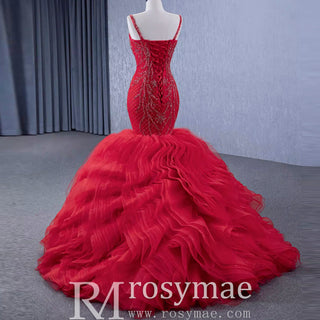 Charming Organza Mermaid Evening Dress Ruffles Long Prom Dress - Rosymae