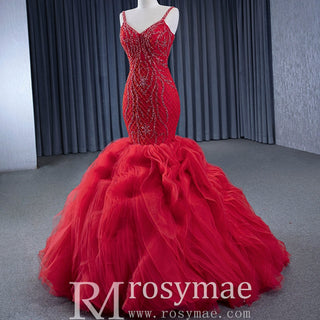 Charming Organza Mermaid Evening Dress Ruffles Long Prom Dress - Rosymae