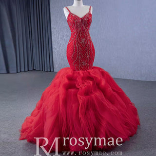 Charming Organza Mermaid Evening Dress Ruffles Long Prom Dress - Rosymae