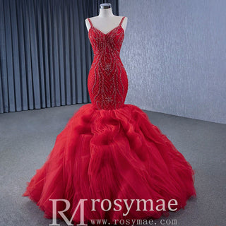 Charming Organza Mermaid Evening Dress Ruffles Long Prom Dress - Rosymae