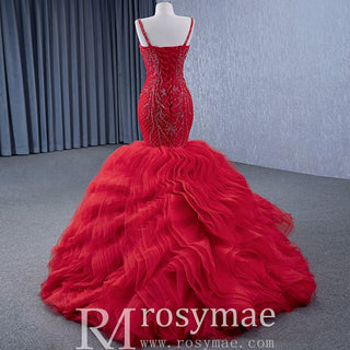 Charming Organza Mermaid Evening Dress Ruffles Long Prom Dress - Rosymae