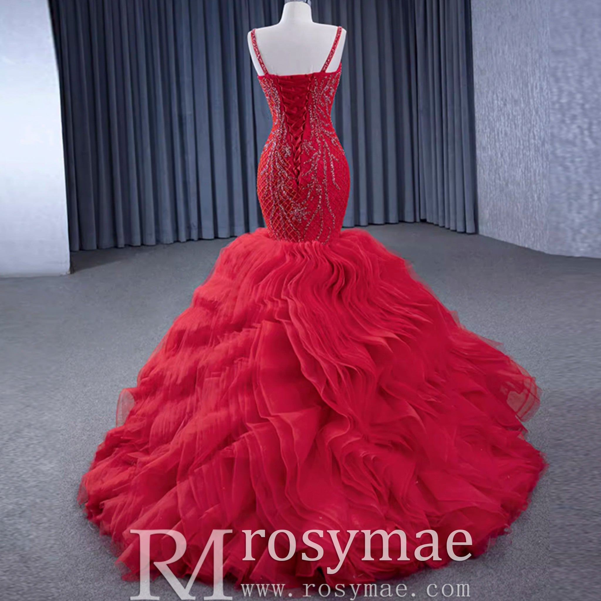 Charming Organza Mermaid Evening Dress Ruffles Long Prom Dress - Rosymae