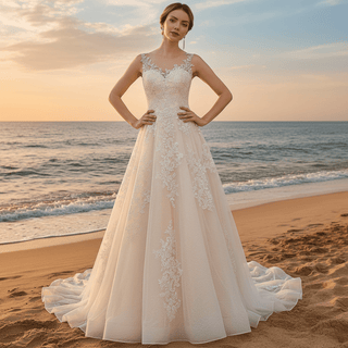 Charming Sheer Neckline A-line Tulle Lace Bridal Wedding Dress - Rosymae