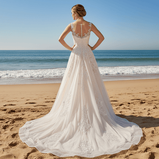 Charming Sheer Neckline A-line Tulle Lace Bridal Wedding Dress - Rosymae