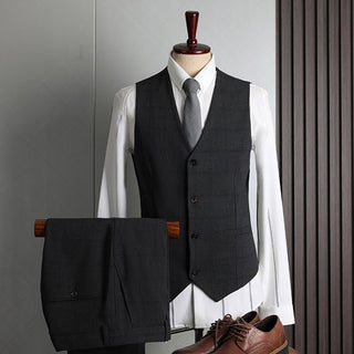 Checkered Men's 3 Piece Korean Slim Fit Professional Business Casual Suit Set - Rosymae