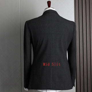 Checkered Men's 3 Piece Korean Slim Fit Professional Business Casual Suit Set - Rosymae