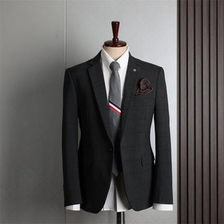 Checkered Men's 3 Piece Korean Slim Fit Professional Business Casual Suit Set - Rosymae