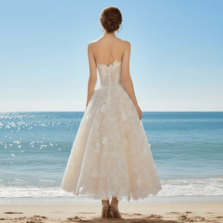 Chic and Sweet Tea-Length Wedding Dresses with Floral Lace - Rosymae