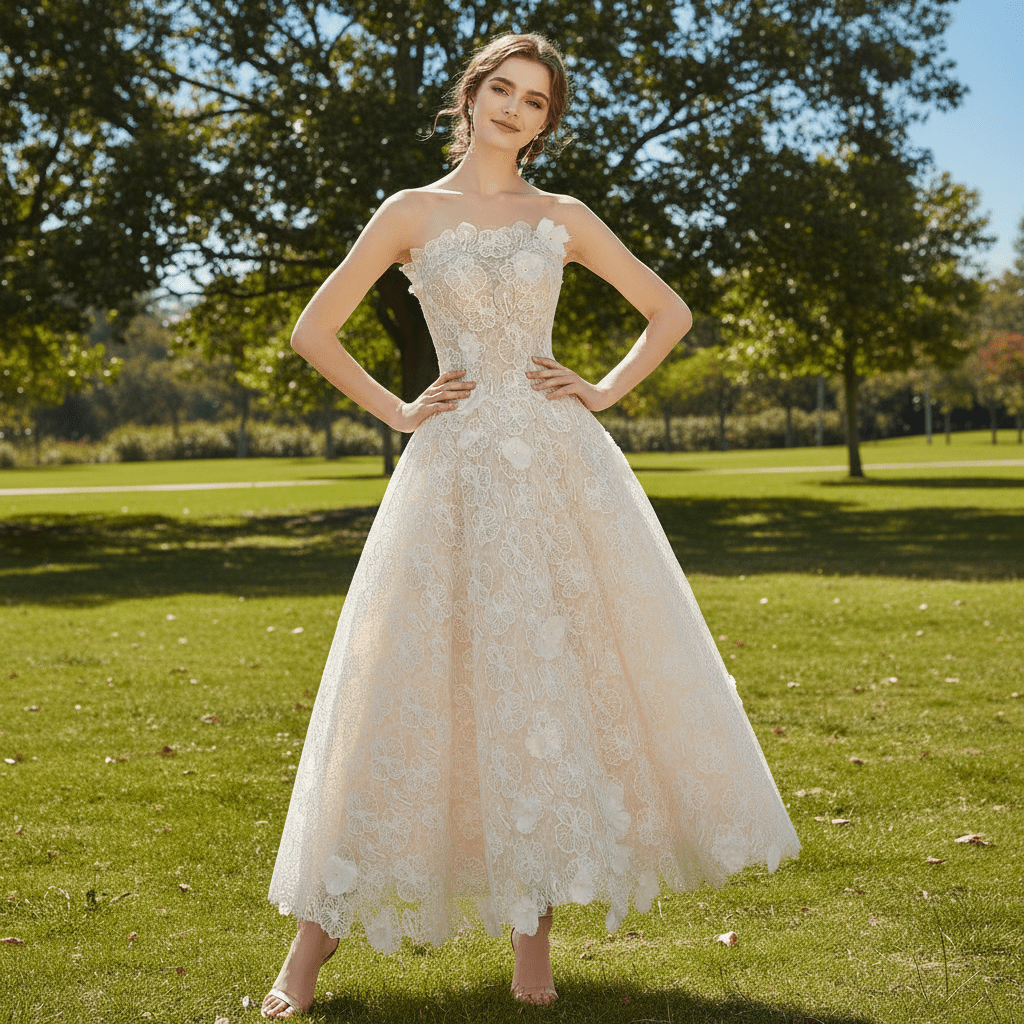 Chic and Sweet Tea-Length Wedding Dresses with Floral Lace - Rosymae