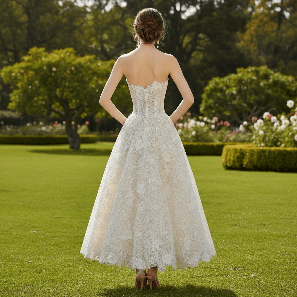 Chic and Sweet Tea-Length Wedding Dresses with Floral Lace - Rosymae