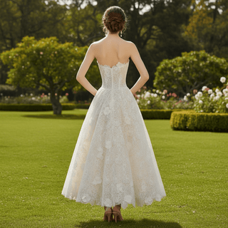 Chic and Sweet Tea-Length Wedding Dresses with Floral Lace - Rosymae