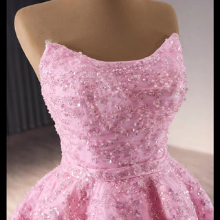 Chic High end A-line Pink Formal Gown Prom Dress with Boat Neck - Rosymae