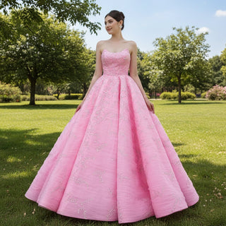 Chic High end A-line Pink Formal Gown Prom Dress with Boat Neck - Rosymae