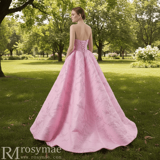 Chic High end A-line Pink Formal Gown Prom Dress with Boat Neck - Rosymae