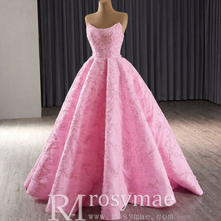 Chic High end A-line Pink Formal Gown Prom Dress with Boat Neck - Rosymae