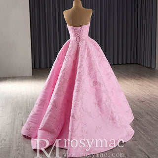 Chic High end A-line Pink Formal Gown Prom Dress with Boat Neck - Rosymae