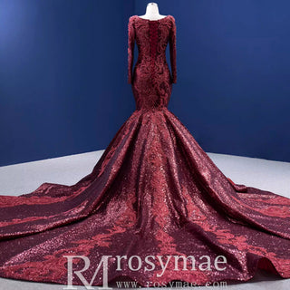 Chic Long Sleeve Wedding Dress Trumpet Evening Gown - Rosymae