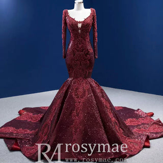 Chic Long Sleeve Wedding Dress Trumpet Evening Gown - Rosymae