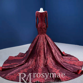 Chic Long Sleeve Wedding Dress Trumpet Evening Gown - Rosymae