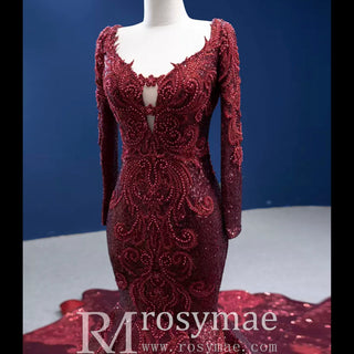 Chic Long Sleeve Wedding Dress Trumpet Evening Gown - Rosymae