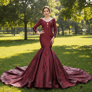 Chic Long Sleeve Wedding Dress Trumpet Evening Gown - Rosymae