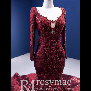 Chic Long Sleeve Wedding Dress Trumpet Evening Gown - Rosymae