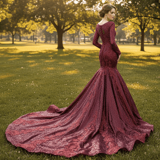 Chic Long Sleeve Wedding Dress Trumpet Evening Gown - Rosymae