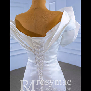 Chic Satin Wedding Dress Fit and Flare with Flowers - Rosymae
