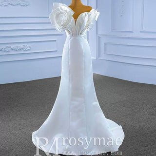 Chic Satin Wedding Dress Fit and Flare with Flowers - Rosymae