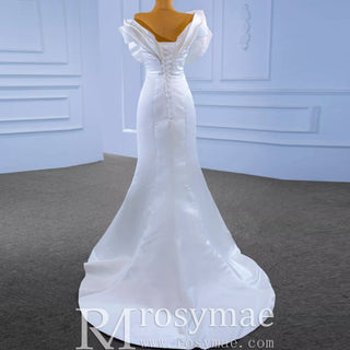 Chic Satin Wedding Dress Fit and Flare with Flowers - Rosymae