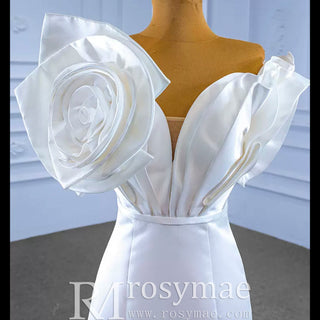 Chic Satin Wedding Dress Fit and Flare with Flowers - Rosymae