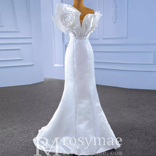 Chic Satin Wedding Dress Fit and Flare with Flowers - Rosymae