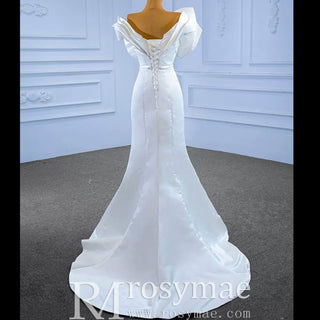 Chic Satin Wedding Dress Fit and Flare with Flowers - Rosymae