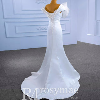 Chic Satin Wedding Dress Fit and Flare with Flowers - Rosymae