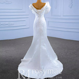 Chic Satin Wedding Dress Fit and Flare with Flowers - Rosymae