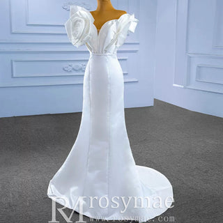 Chic Satin Wedding Dress Fit and Flare with Flowers - Rosymae