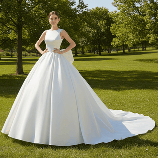 Choker & High Neck Satin Wedding Dress with Big Bowknot - Rosymae