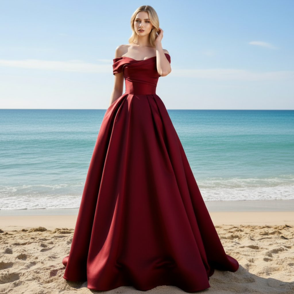 Off the Shoulder Satin A-line Formal Dress Prom Gown Custom Color / 2 Off the Shoulder Satin A-line Formal Dress Prom Gown Custom Color / 2