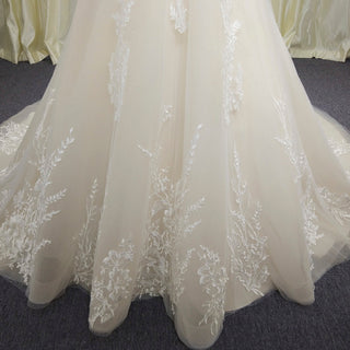 Classic A Line Deep V-Neck Wedding Dresses with Lace Applique - Rosymae