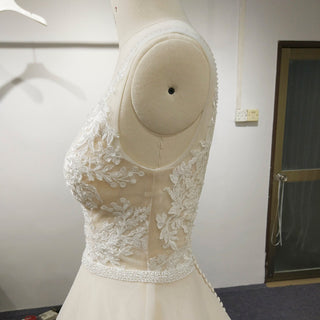 Classic A Line Deep V-Neck Wedding Dresses with Lace Applique - Rosymae