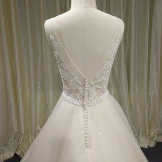 Classic A Line Deep V-Neck Wedding Dresses with Lace Applique - Rosymae