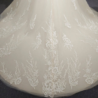 Classic A Line Deep V-Neck Wedding Dresses with Lace Applique - Rosymae