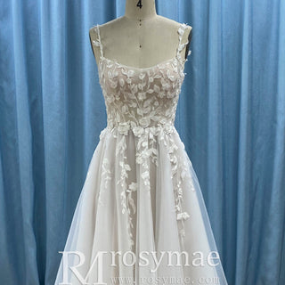Classic A-line Floral Lace Wedding Dress with Spaghetti Strap for Women - Rosymae